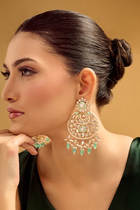 Shop Nazaakat By Samara Singh Gold Plated Stones, Beads Aqua Dangler Earrings Online at Aza Fashions Shop_Nazaakat By Samara Singh_Gold Plated Stones, Beads Aqua Dangler Earrings _Online_at_Aza_Fashions