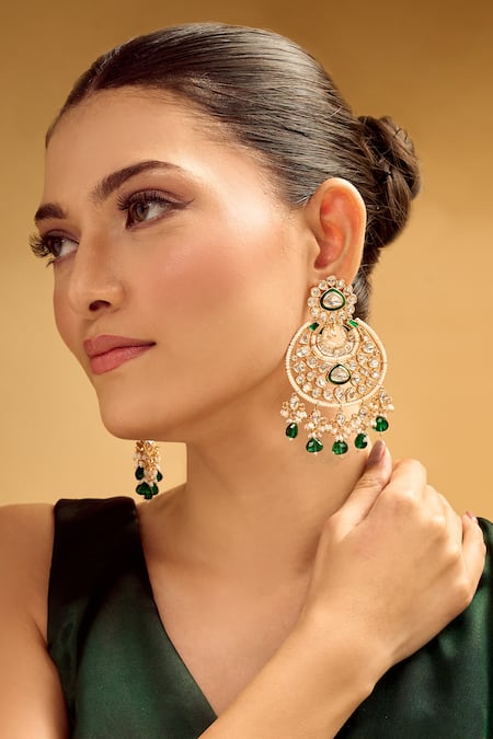 Samyukta Singhania Golden & Green Dangler Earrings 