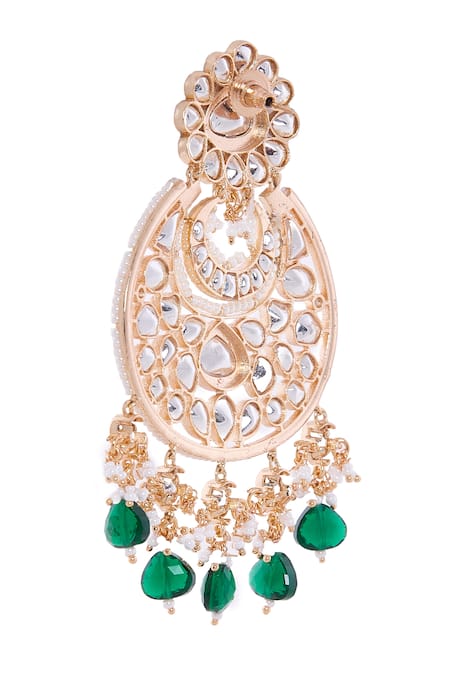 Shop_Nazaakat By Samara Singh_Gold Plated Stones, Crystals And Green Dangler Earrings _Online_at_Aza_Fashions