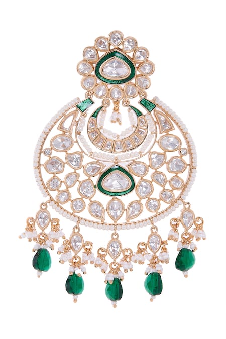 Nazaakat By Samara Singh_Gold Plated Stones, Crystals And Green Dangler Earrings _at_Aza_Fashions
