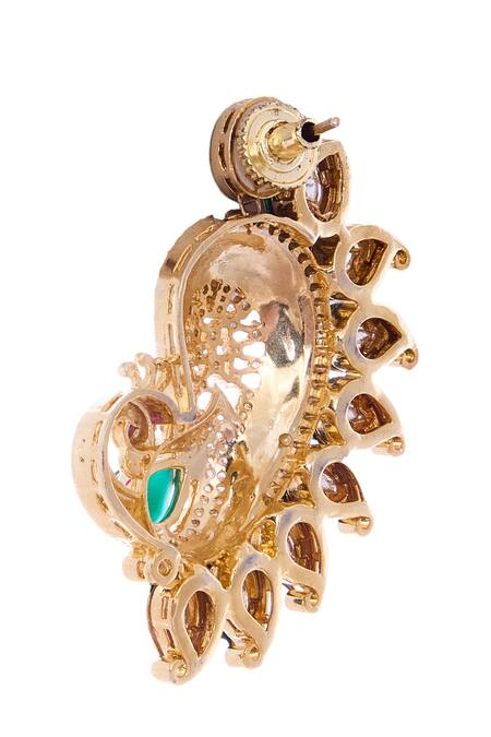 Nazaakat By Samara Singh_Red And Green Statement Earrings _Online_at_Aza_Fashions