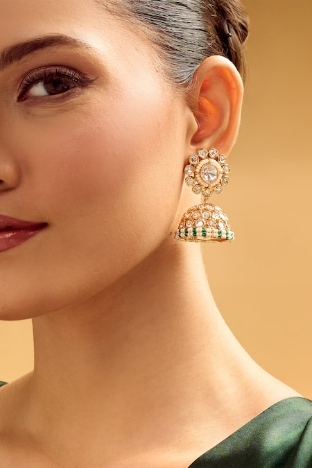 Buy_Nazaakat By Samara Singh_White Stones, Beads Gold Plated Jhumka Earrings _Online_at_Aza_Fashions