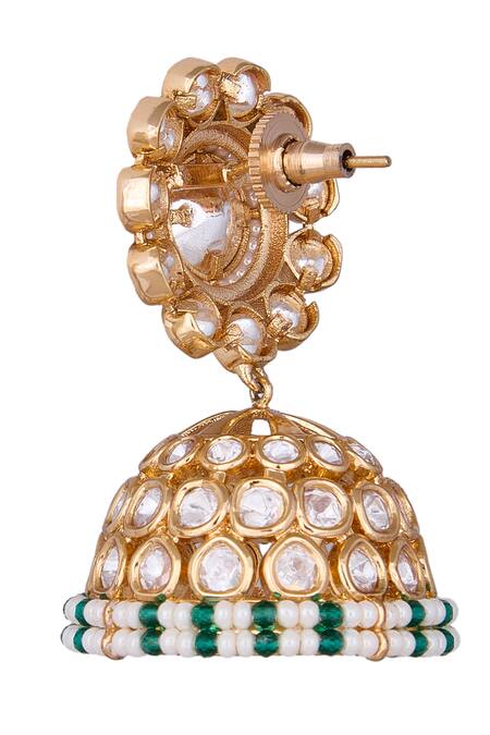 Nazaakat By Samara Singh_White Stones, Beads Gold Plated Jhumka Earrings _at_Aza_Fashions