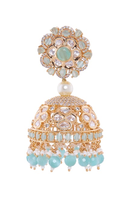Nazaakat By Samara Singh Golden Aqua Jhumka Earrings 
