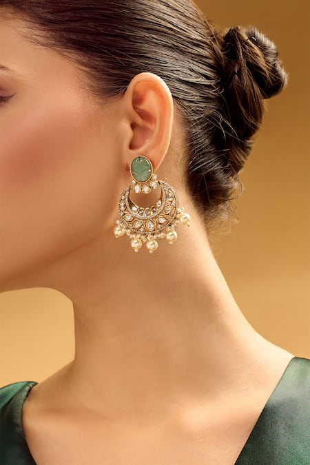 Buy_Nazaakat By Samara Singh_White Pearls, Stones Chandbali Earrings With Drops _Online_at_Aza_Fashions