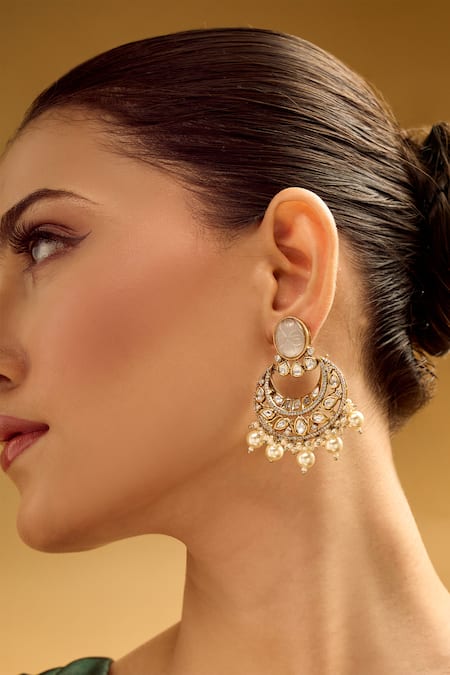 Nazaakat By Samara Singh_White Pearls, Stones Gold And Chandbali Earrings _Online_at_Aza_Fashions