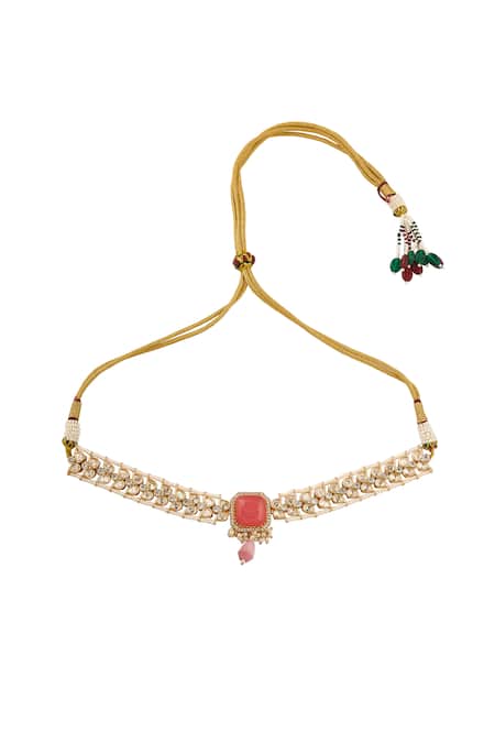 Nazaakat By Samara Singh_Pink Pearls Stone Embellished Jewellery Set _Online_at_Aza_Fashions