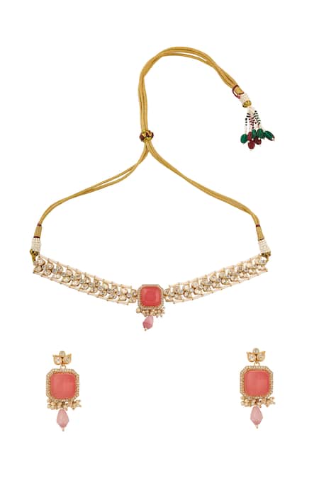 Nazaakat By Samara Singh Pink Stone Embellished Jewellery Set 