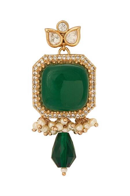 Buy_Nazaakat By Samara Singh_Green Stones, Pearls Brass Necklace And Earring Set 