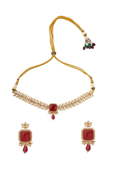 Shop Nazaakat By Samara Singh Red Ruby Stone Embellished Jewellery Set at Aza Fashions Shop_Nazaakat By Samara Singh_Red Ruby Stone Embellished Jewellery Set _at_Aza_Fashions