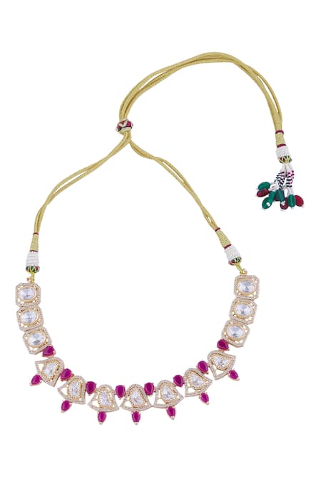 Buy_Nazaakat By Samara Singh_Red Stones Ruby Embellished Necklace Set _Online_at_Aza_Fashions