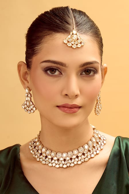 Nazaakat By Samara Singh Gold & White Stone Embellished Necklace Set 