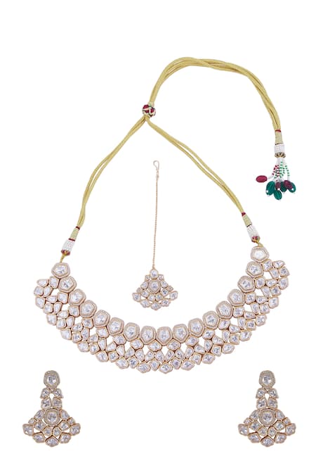 Nazaakat By Samara Singh Gold & White Stone Embellished Necklace Set 