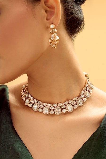 Buy Nazaakat By Samara Singh White Stones Traditional Gold Plated Jewellery Set Online at Aza Fashions Buy_Nazaakat By Samara Singh_White Stones Traditional Gold Plated Jewellery Set_Online_at_Aza_Fashions