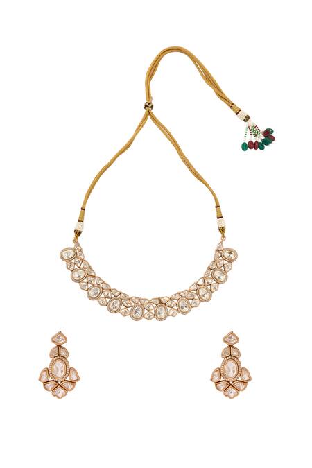 Shop Nazaakat By Samara Singh White Stones Traditional Gold Plated Jewellery Set at Aza Fashions Shop_Nazaakat By Samara Singh_White Stones Traditional Gold Plated Jewellery Set_at_Aza_Fashions