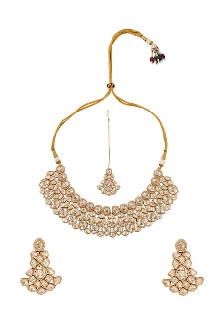 Shop Nazaakat By Samara Singh White Gold Plated Necklace And Earring Set at Aza Fashions Shop_Nazaakat By Samara Singh_White Gold Plated Necklace And Earring Set _at_Aza_Fashions