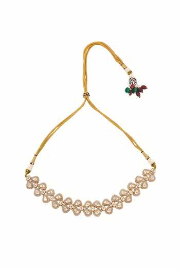 Nazaakat By Samara Singh_Gold Plated Cut Work, Stones Brass Necklace And Earring Set _Online_at_Aza_Fashions