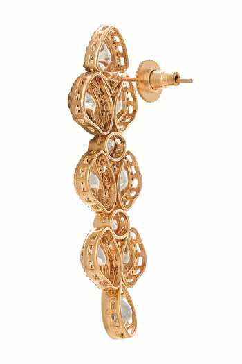 Nazaakat By Samara Singh_Gold Plated Cut Work, Stones Brass Necklace And Earring Set _at_Aza_Fashions