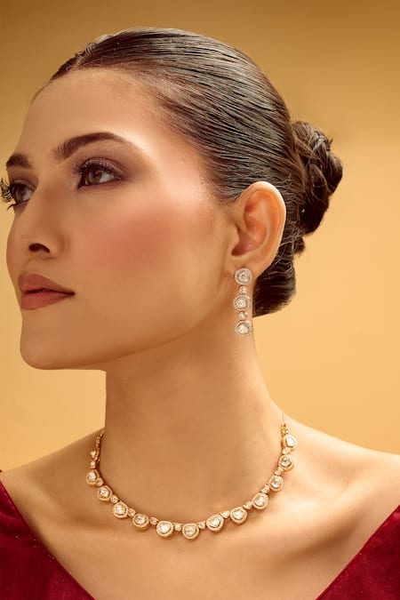 Nazaakat By Samara Singh White Stones Gold And Jewellery Set at Aza Fashions Nazaakat By Samara Singh_White Stones Gold And Jewellery Set _at_Aza_Fashions