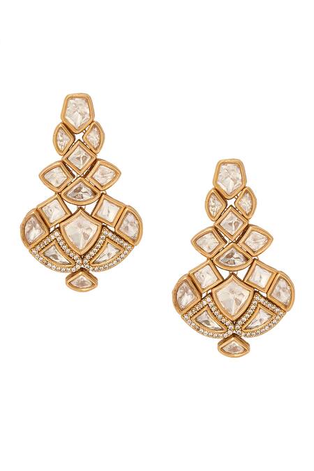 Shop_Nazaakat By Samara Singh_White Imitation Diamonds Gold And Stone Embellished Jewellery Set _Online_at_Aza_Fashions