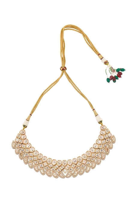 Nazaakat By Samara Singh_White Imitation Diamonds Gold And Stone Embellished Jewellery Set _at_Aza_Fashions