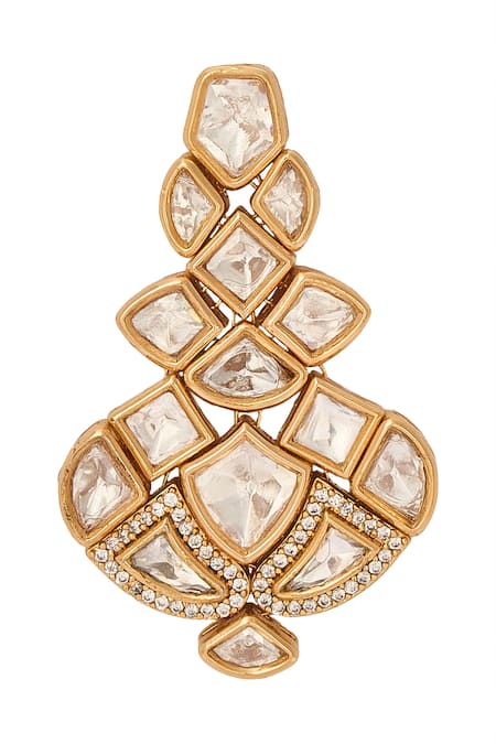 Shop_Nazaakat By Samara Singh_White Imitation Diamonds Gold And Stone Embellished Jewellery Set 