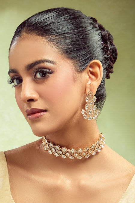 Nazaakat By Samara Singh Gold & White Embellished Jewellery Set 