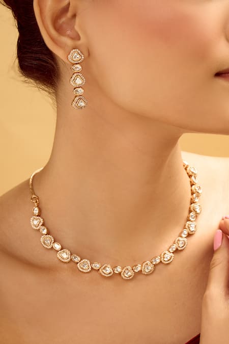 Shop_Nazaakat By Samara Singh_Gold Plated Stones And White Necklace Set _Online_at_Aza_Fashions