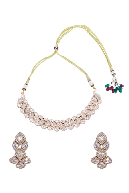 Shop Nazaakat By Samara Singh Gold Plated Stones And White Embellished Jewellery Set at Aza Fashions Shop_Nazaakat By Samara Singh_Gold Plated Stones And White Embellished Jewellery Set _at_Aza_Fashions