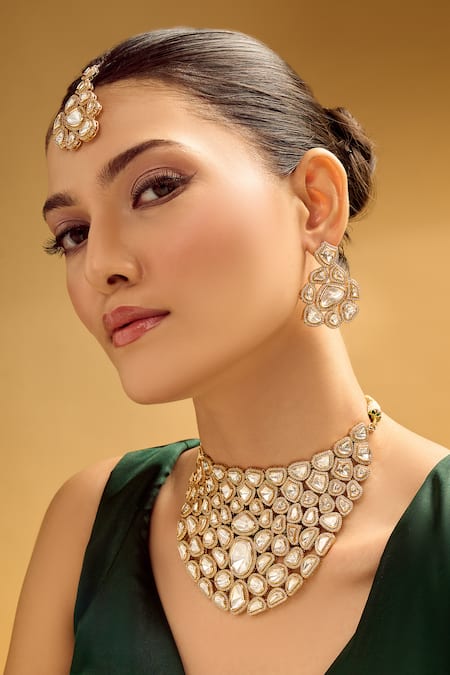 Shop_Nazaakat By Samara Singh_White Stones Gold And Embellished Jewellery Set 