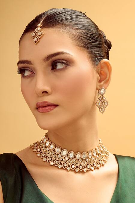 Buy_Nazaakat By Samara Singh_Gold Plated Diamonds, Stones Brass Jewellery Set 