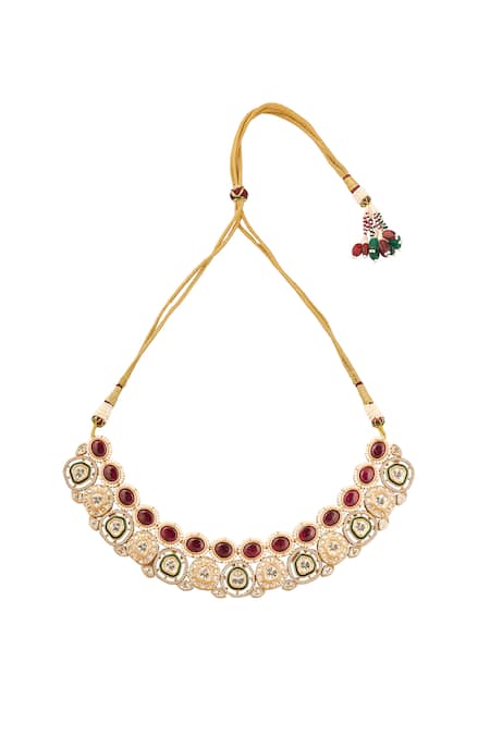 Nazaakat By Samara Singh Red Brass And Green Stone Embellished Jewellery Set at Aza Fashions Nazaakat By Samara Singh_Red Brass And Green Stone Embellished Jewellery Set _at_Aza_Fashions