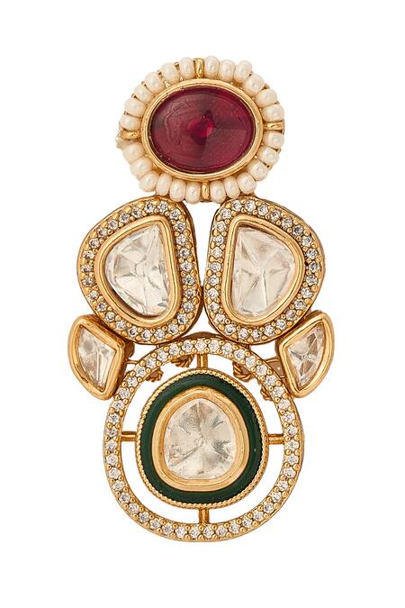 Shop Nazaakat By Samara Singh Red Brass And Green Stone Embellished Jewellery Set Shop_Nazaakat By Samara Singh_Red Brass And Green Stone Embellished Jewellery Set