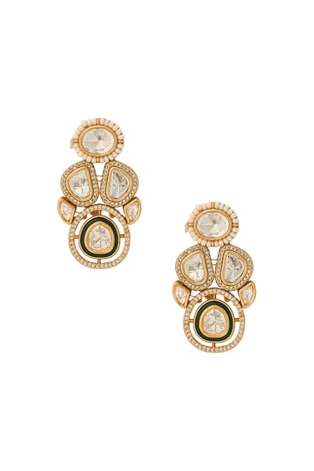 Buy_Nazaakat By Samara Singh_Green Stones, Pearls Traditional Brass Jewellery Set _Online_at_Aza_Fashions