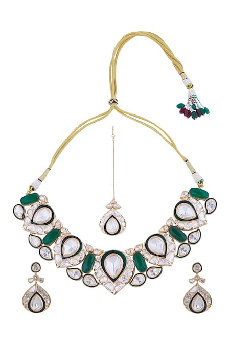 Shop Nazaakat By Samara Singh Green And Gold Necklace Set at Aza Fashions Shop_Nazaakat By Samara Singh_Green And Gold Necklace Set _at_Aza_Fashions