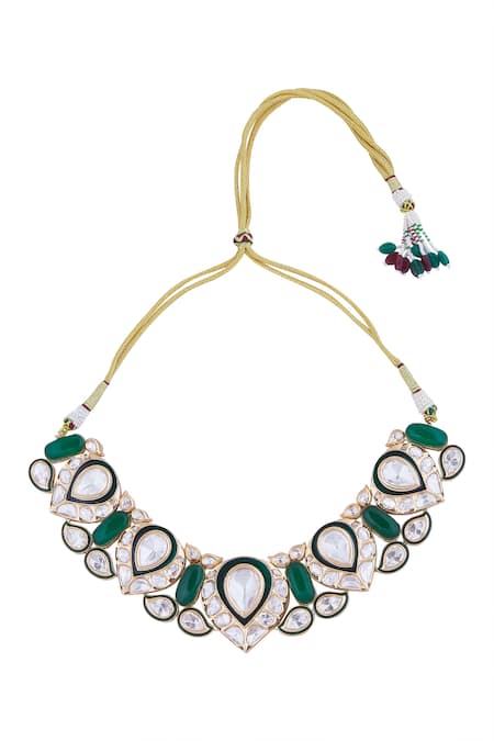 Buy Nazaakat By Samara Singh Green And Gold Necklace Set Buy_Nazaakat By Samara Singh_Green And Gold Necklace Set