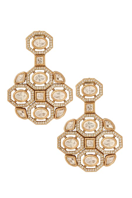 Shop Nazaakat By Samara Singh White Stones Gold And Brass Jewellery Set Shop_Nazaakat By Samara Singh_White Stones Gold And Brass Jewellery Set