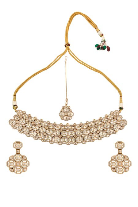 Shop Nazaakat By Samara Singh White Stones Gold And Brass Jewellery Set at Aza Fashions Shop_Nazaakat By Samara Singh_White Stones Gold And Brass Jewellery Set _at_Aza_Fashions