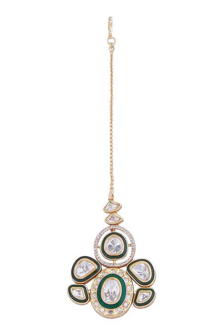 Nazaakat By Samara Singh_Green Crystals And Gold Brass Necklace Set _Online_at_Aza_Fashions