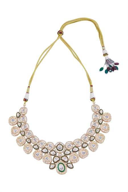 Shop_Nazaakat By Samara Singh_Green Crystals And Gold Brass Necklace Set _at_Aza_Fashions