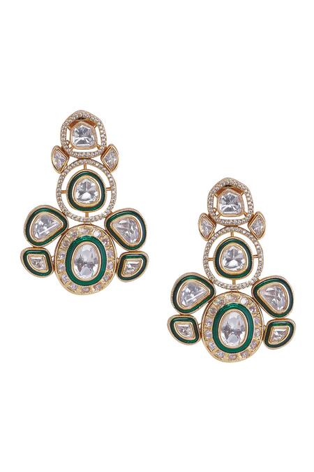 Buy_Nazaakat By Samara Singh_Green Crystals And Gold Brass Necklace Set _Online_at_Aza_Fashions