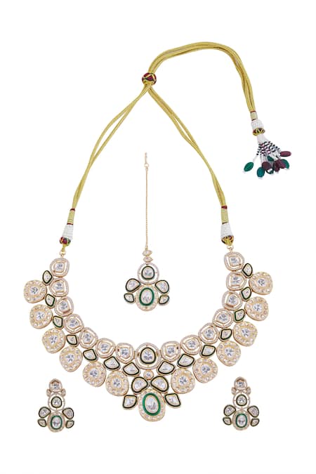Samyukta Singhania Green & Gold Brass Necklace Set 