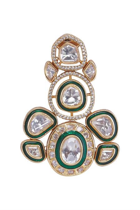 Shop_Nazaakat By Samara Singh_Green Crystals And Gold Brass Necklace Set _Online_at_Aza_Fashions