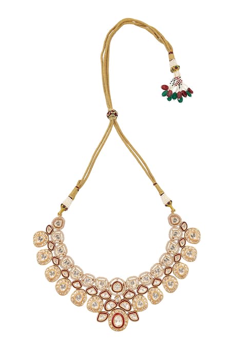 Buy_Nazaakat By Samara Singh_Red And Gold Brass Jewellery Set _Online_at_Aza_Fashions