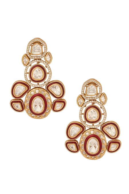 Nazaakat By Samara Singh_Red And Gold Brass Jewellery Set _at_Aza_Fashions