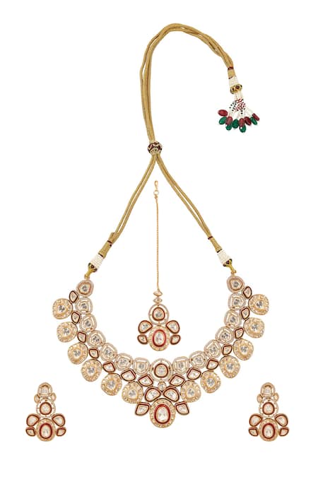 Shop_Nazaakat By Samara Singh_Red And Gold Brass Jewellery Set _at_Aza_Fashions