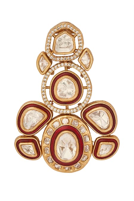 Shop_Nazaakat By Samara Singh_Red And Gold Brass Jewellery Set 