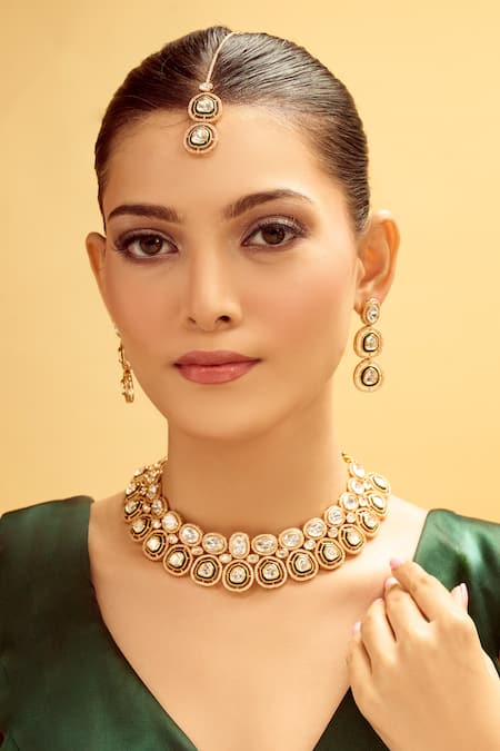 Nazaakat By Samara Singh Green & Gold Brass Jewelry Set 