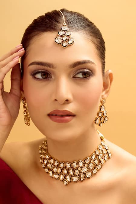 Shop Nazaakat By Samara Singh Blue Brass And Gold Jewellery Set Online at Aza Fashions Shop_Nazaakat By Samara Singh_Blue Brass And Gold Jewellery Set _Online_at_Aza_Fashions