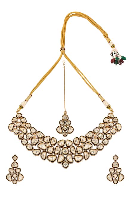 Shop Nazaakat By Samara Singh Blue Brass And Gold Jewellery Set at Aza Fashions Shop_Nazaakat By Samara Singh_Blue Brass And Gold Jewellery Set _at_Aza_Fashions